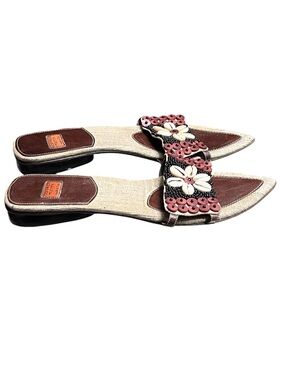 Goffredo Fantini brown & black shell beaded pointed toe sandals Made in Italy